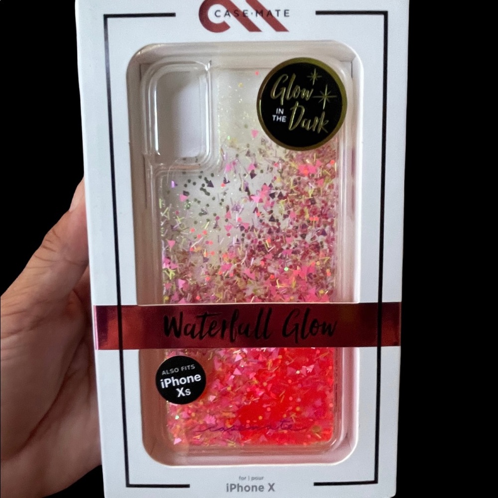 Case•Mate iPhone Xs Waterfall Glow in the Dark Pink & Gold Glitter Phone Case
